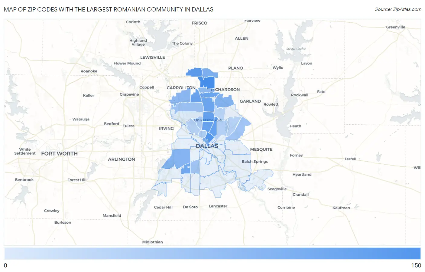Zip Codes with the Largest Romanian Community in Dallas Map