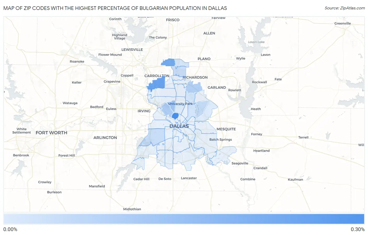 Zip Codes with the Highest Percentage of Bulgarian Population in Dallas Map
