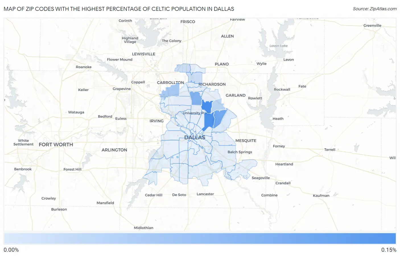 Zip Codes with the Highest Percentage of Celtic Population in Dallas Map