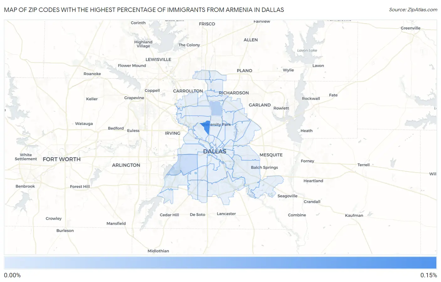 Zip Codes with the Highest Percentage of Immigrants from Armenia in Dallas Map