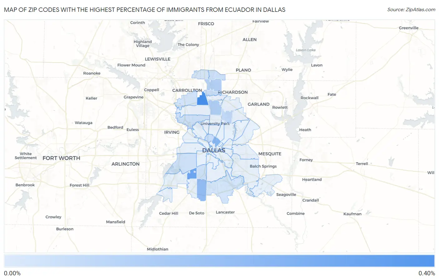 Zip Codes with the Highest Percentage of Immigrants from Ecuador in Dallas Map