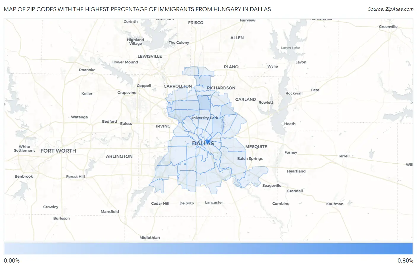 Zip Codes with the Highest Percentage of Immigrants from Hungary in Dallas Map