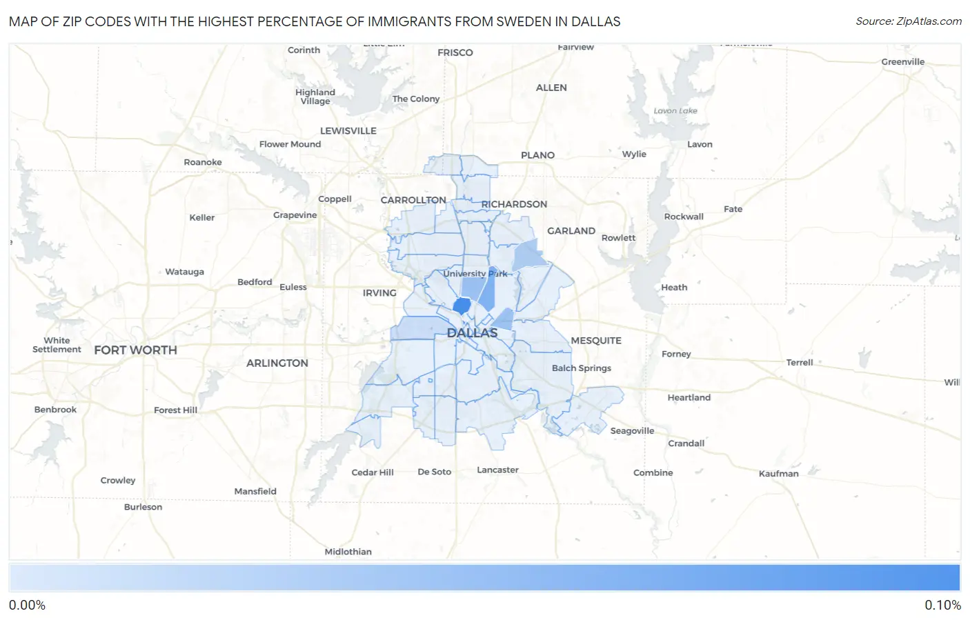 Zip Codes with the Highest Percentage of Immigrants from Sweden in Dallas Map