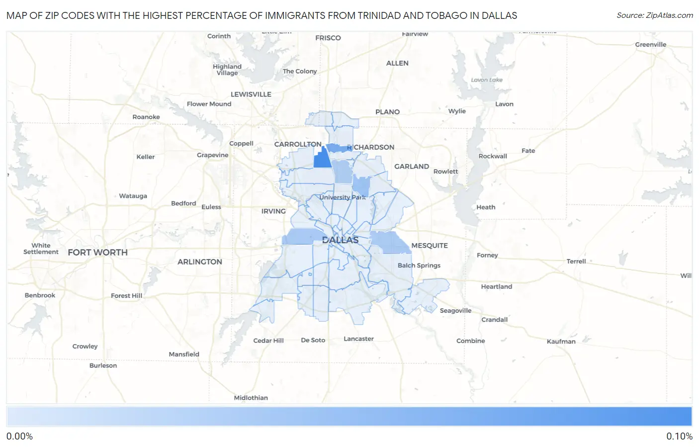 Zip Codes with the Highest Percentage of Immigrants from Trinidad and Tobago in Dallas Map