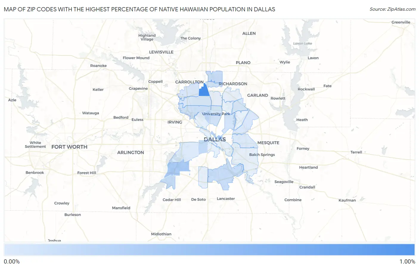 Zip Codes with the Highest Percentage of Native Hawaiian Population in Dallas Map