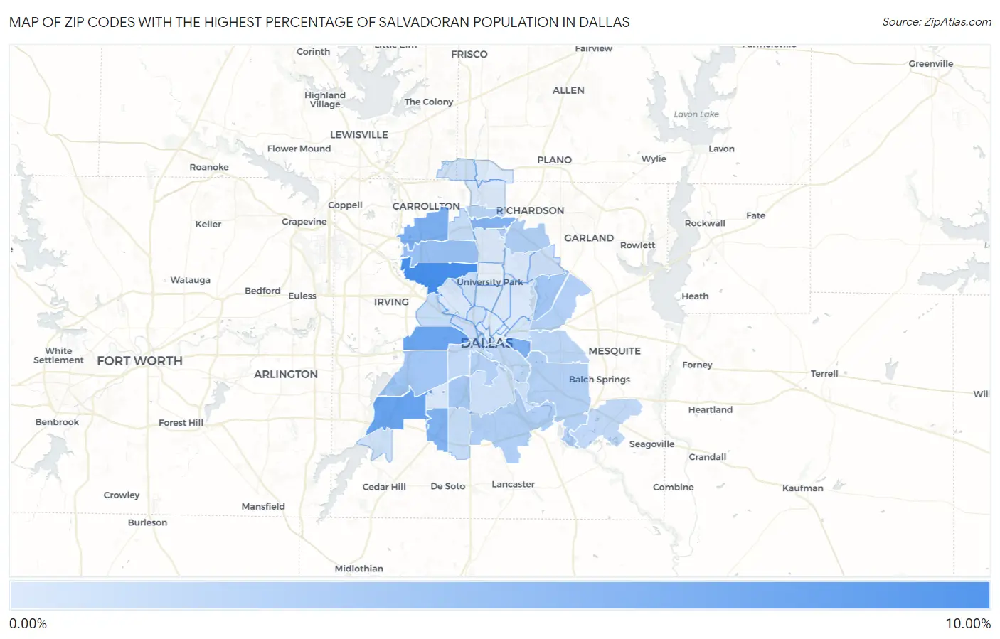 Zip Codes with the Highest Percentage of Salvadoran Population in Dallas Map