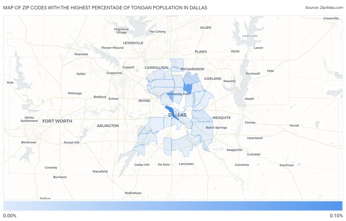 Zip Codes with the Highest Percentage of Tongan Population in Dallas Map