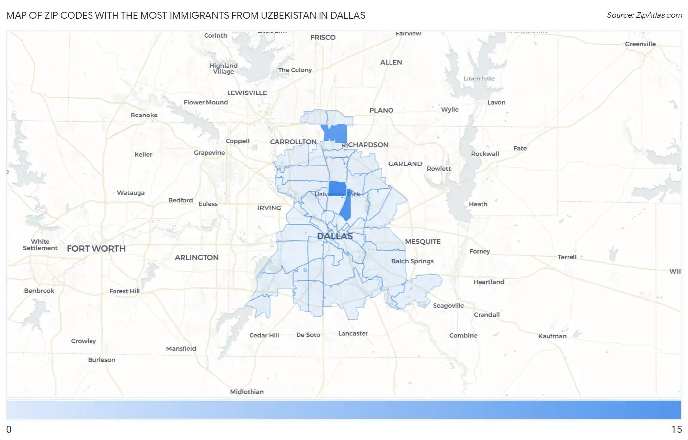 Zip Codes with the Most Immigrants from Uzbekistan in Dallas Map