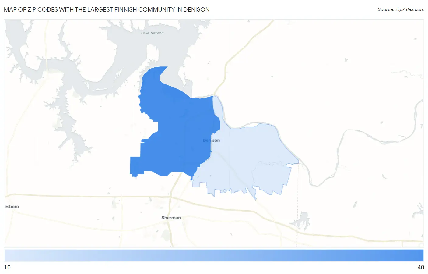 Zip Codes with the Largest Finnish Community in Denison Map