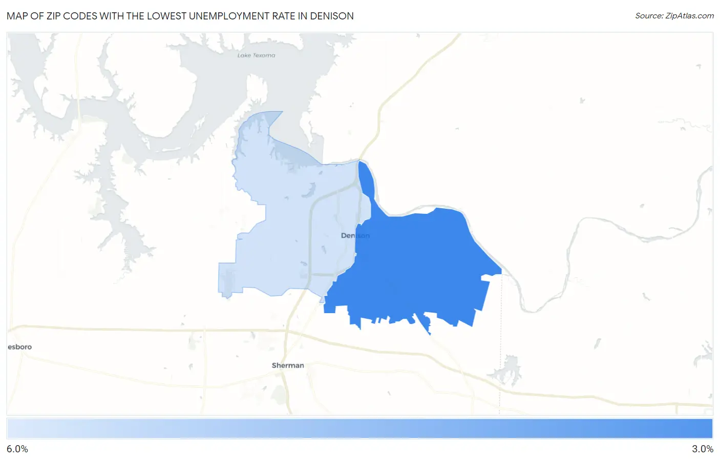 Zip Codes with the Lowest Unemployment Rate in Denison Map