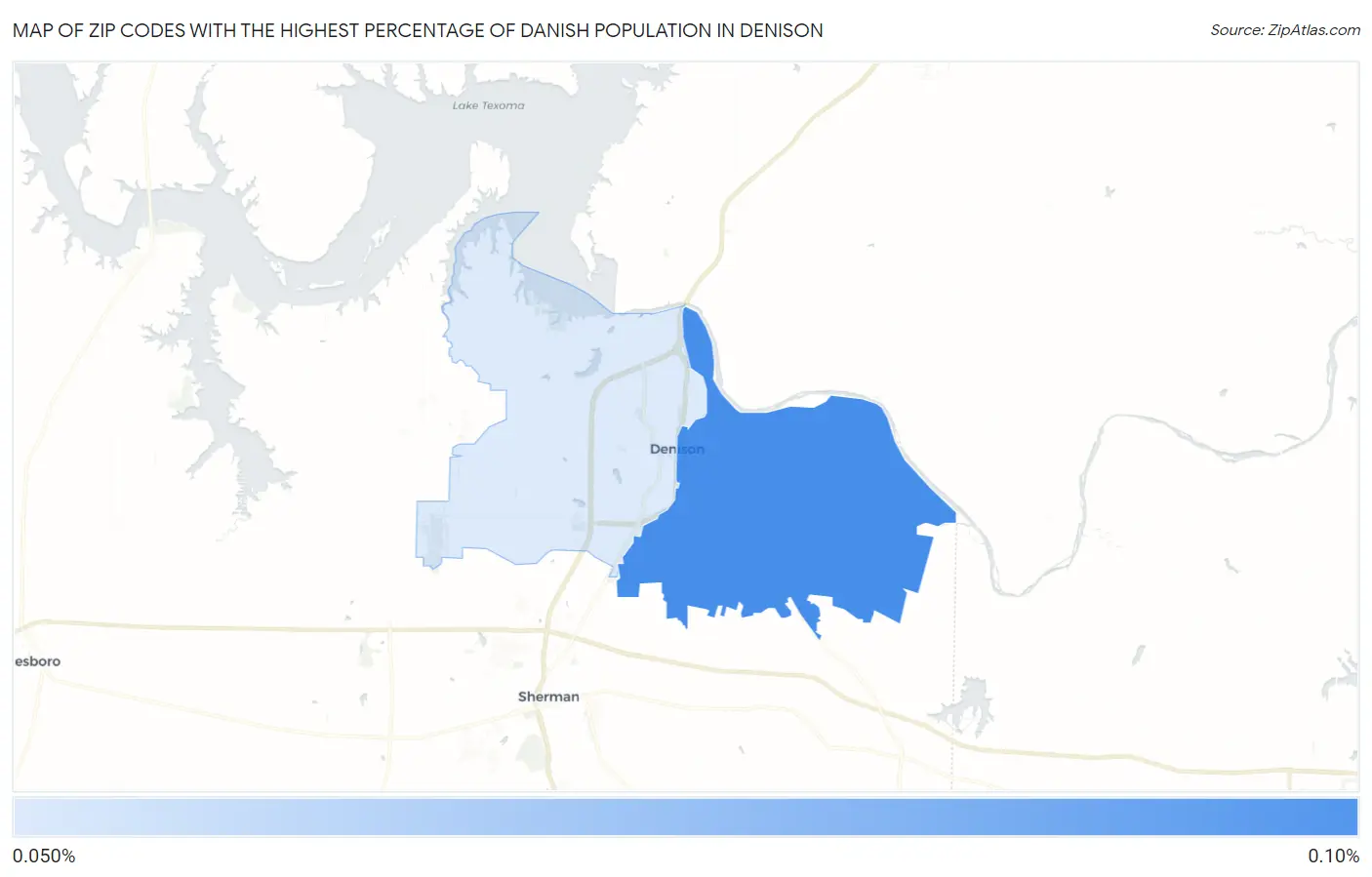 Zip Codes with the Highest Percentage of Danish Population in Denison Map