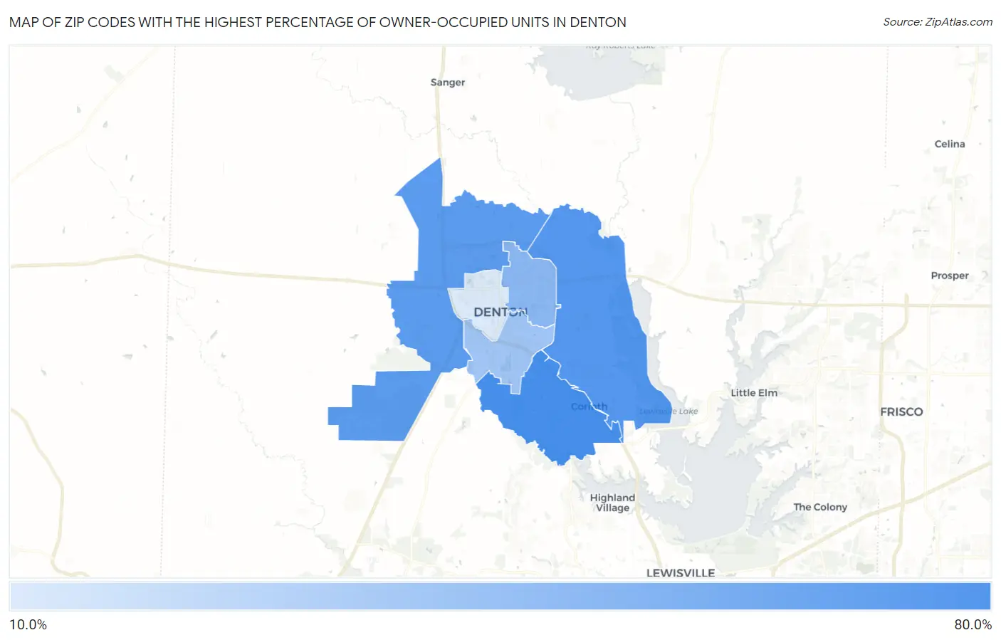 Zip Codes with the Highest Percentage of Owner-Occupied Units in Denton Map