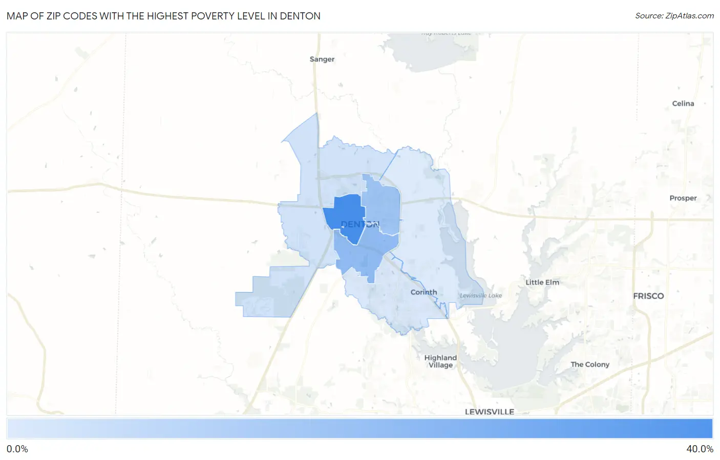 Zip Codes with the Highest Poverty Level in Denton Map