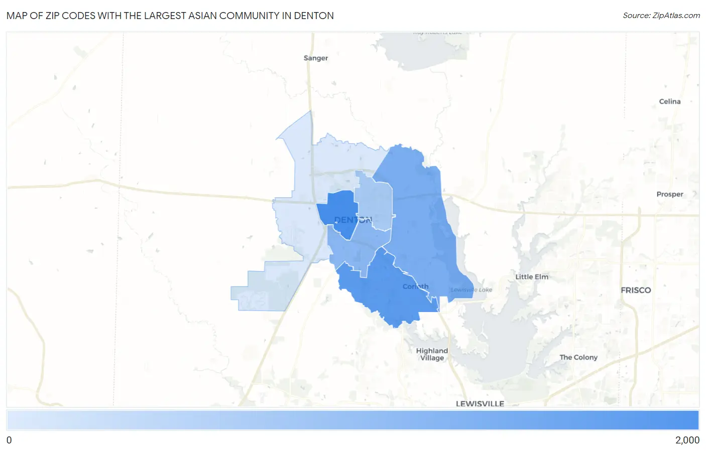 Zip Codes with the Largest Asian Community in Denton Map