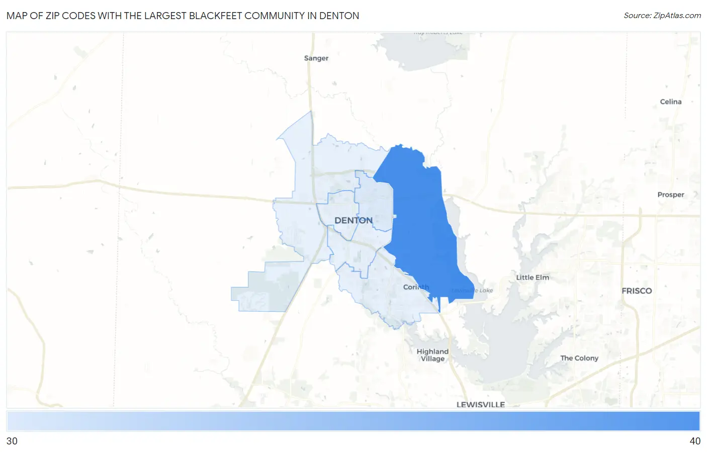 Zip Codes with the Largest Blackfeet Community in Denton Map