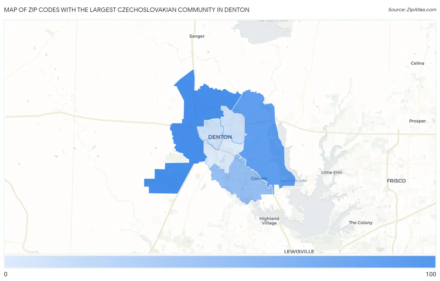 Zip Codes with the Largest Czechoslovakian Community in Denton Map