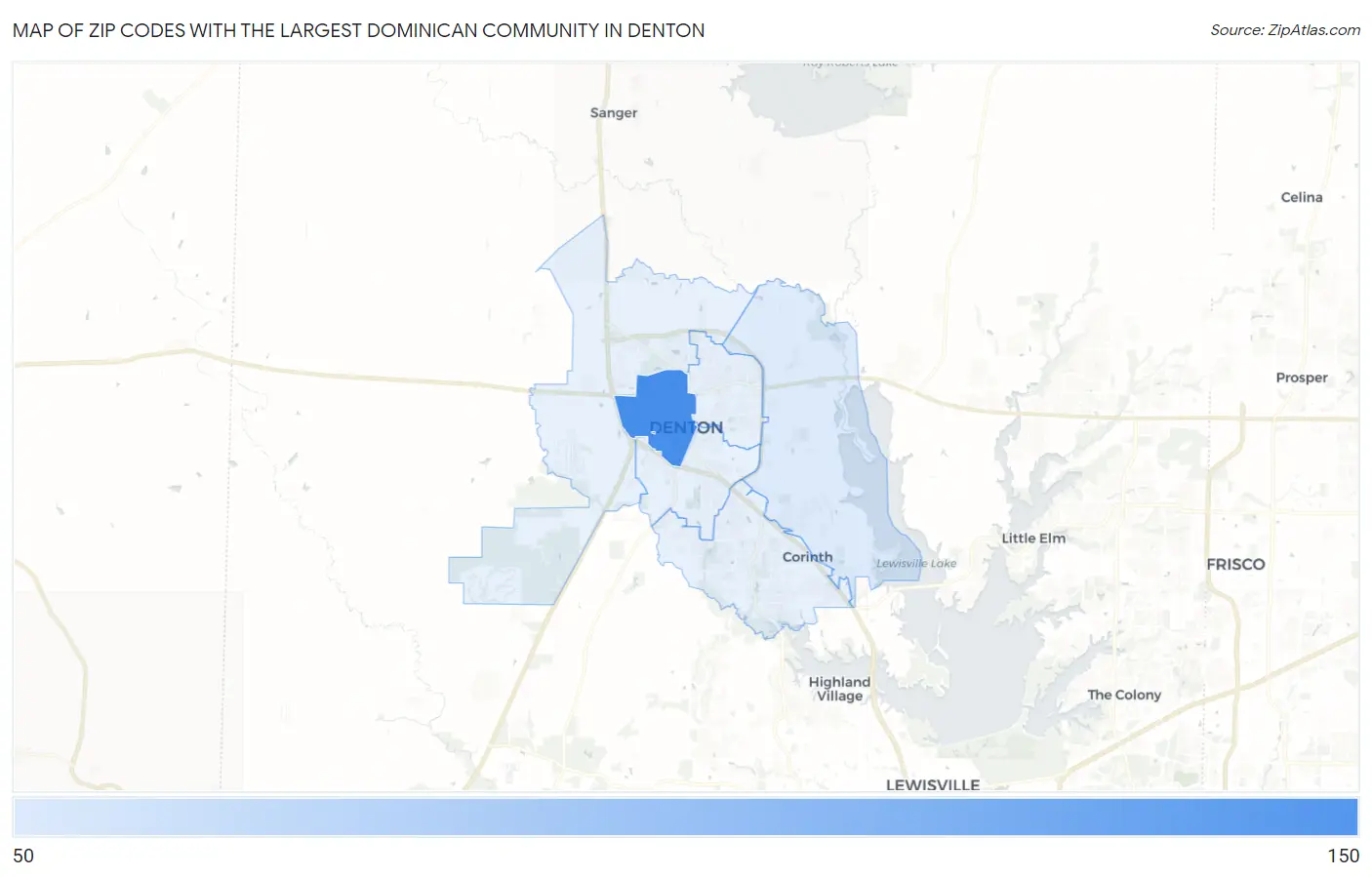 Zip Codes with the Largest Dominican Community in Denton Map