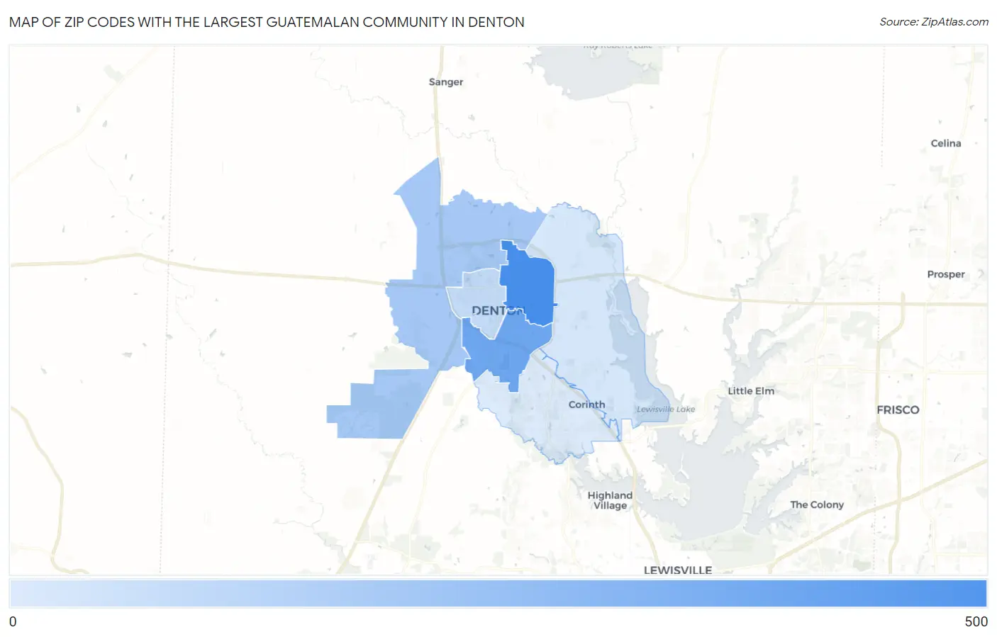 Zip Codes with the Largest Guatemalan Community in Denton Map