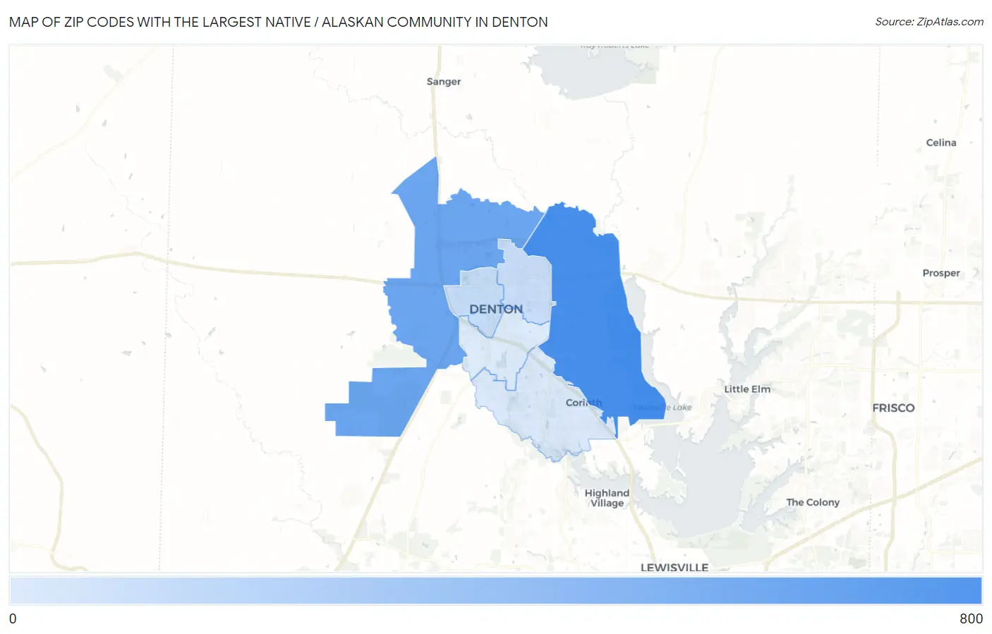 Zip Codes with the Largest Native / Alaskan Community in Denton Map