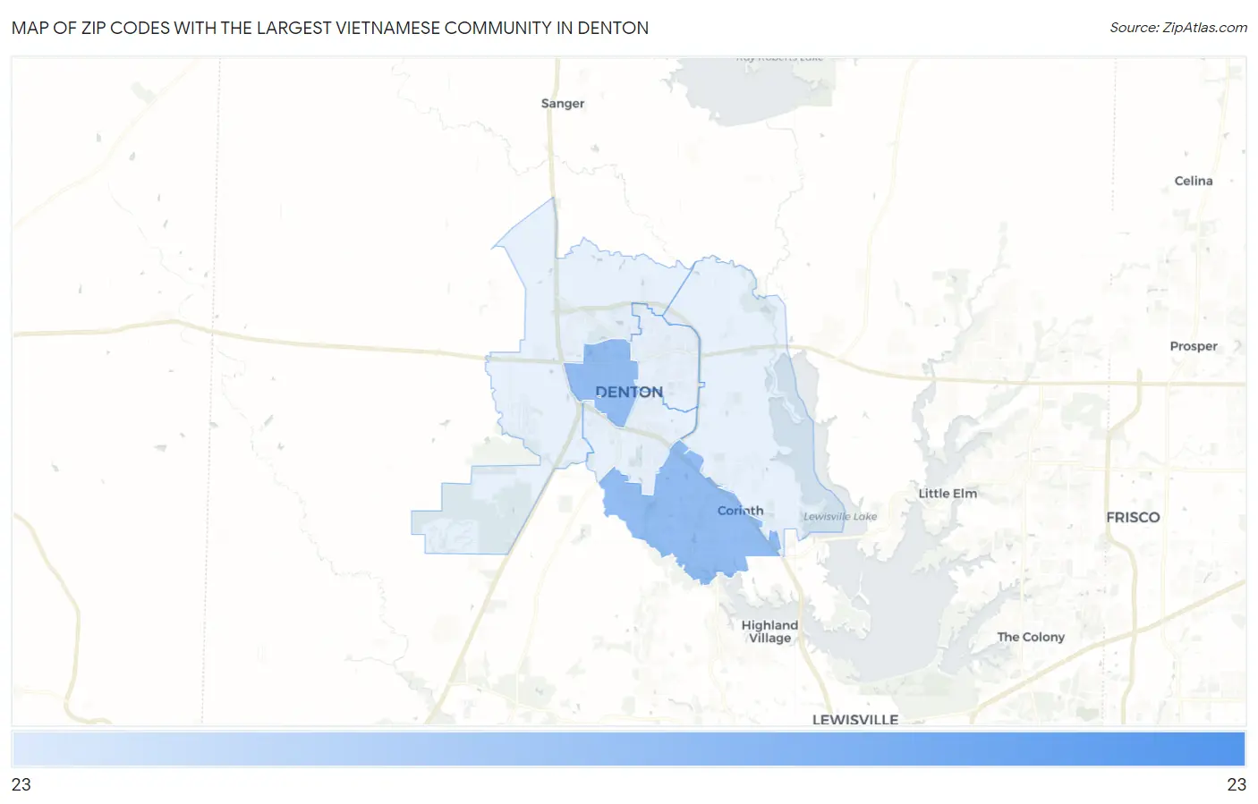 Zip Codes with the Largest Vietnamese Community in Denton Map