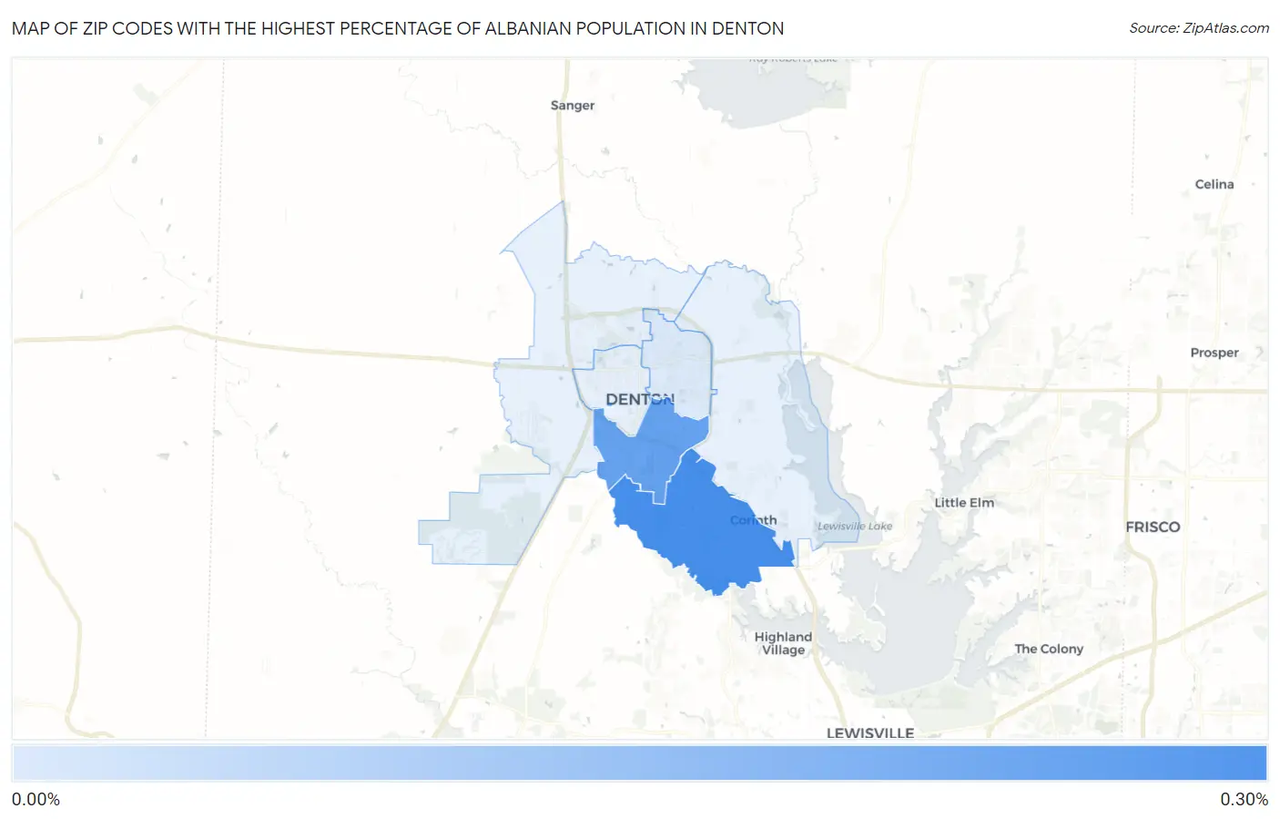 Zip Codes with the Highest Percentage of Albanian Population in Denton Map