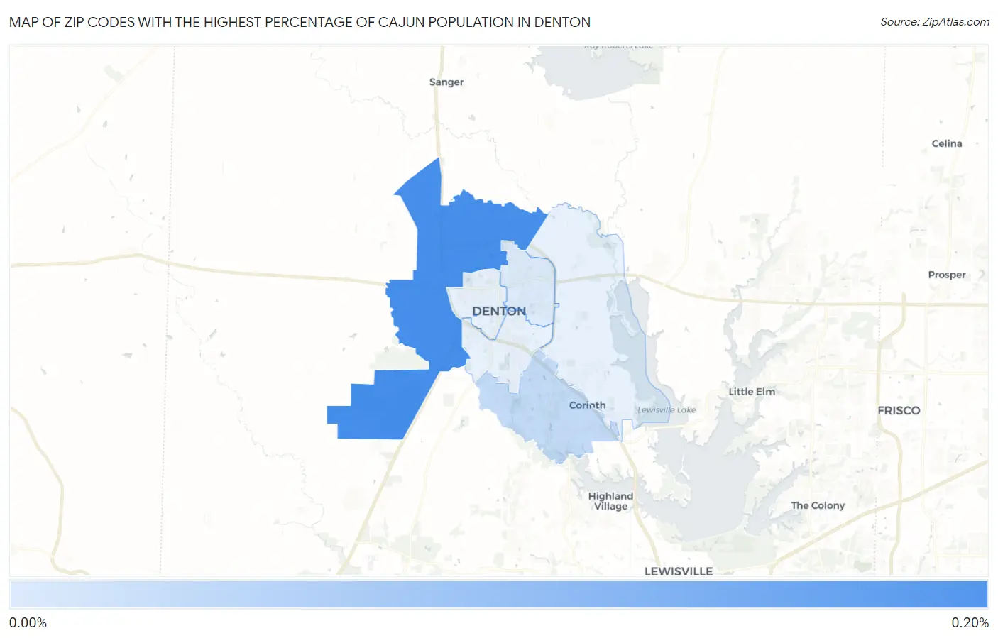 Zip Codes with the Highest Percentage of Cajun Population in Denton Map