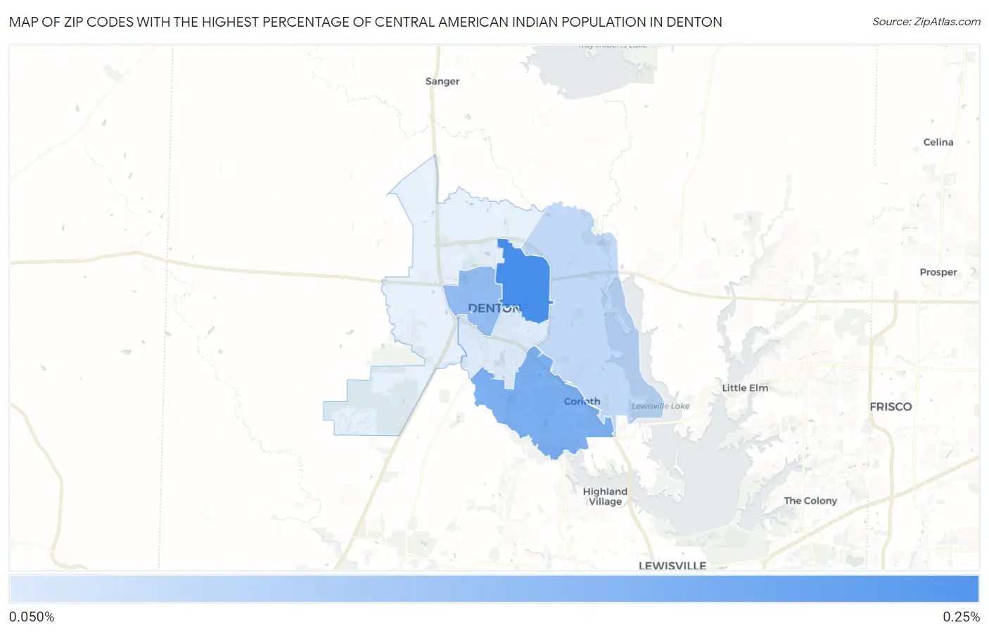 Zip Codes with the Highest Percentage of Central American Indian Population in Denton Map