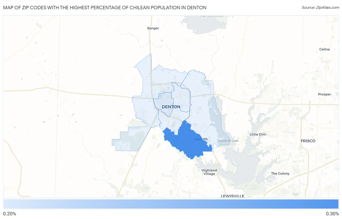 Zip Codes with the Highest Percentage of Chilean Population in Denton Map