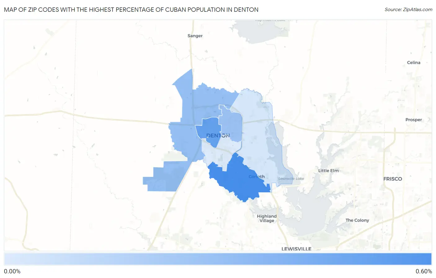 Zip Codes with the Highest Percentage of Cuban Population in Denton Map