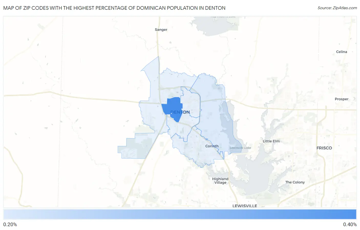 Zip Codes with the Highest Percentage of Dominican Population in Denton Map