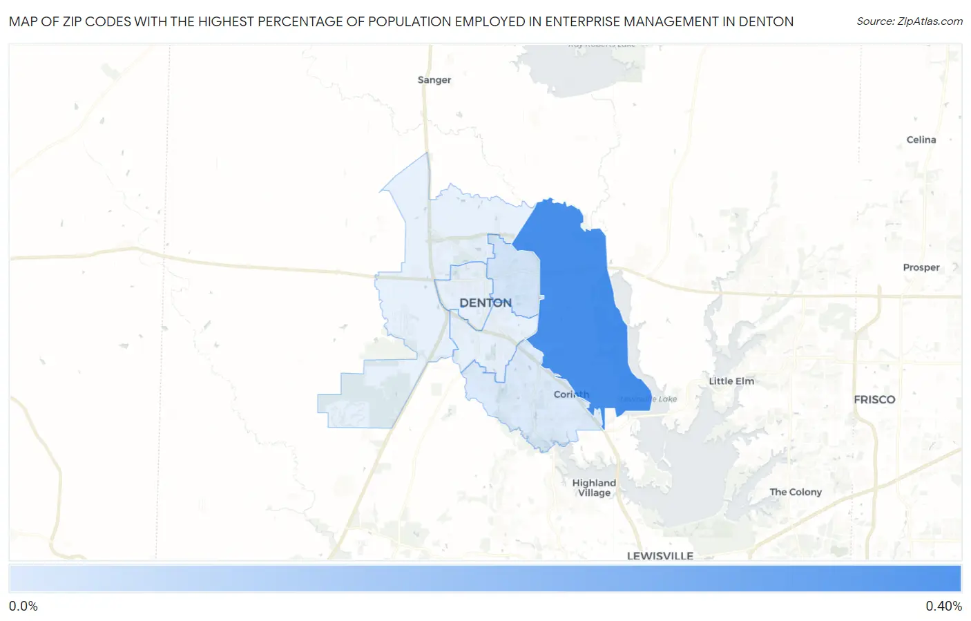 Zip Codes with the Highest Percentage of Population Employed in Enterprise Management in Denton Map