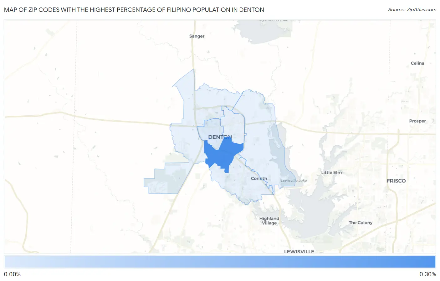Zip Codes with the Highest Percentage of Filipino Population in Denton Map
