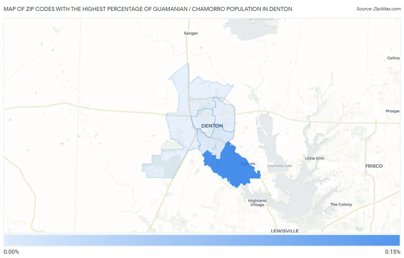 Zip Codes with the Highest Percentage of Guamanian / Chamorro Population in Denton Map