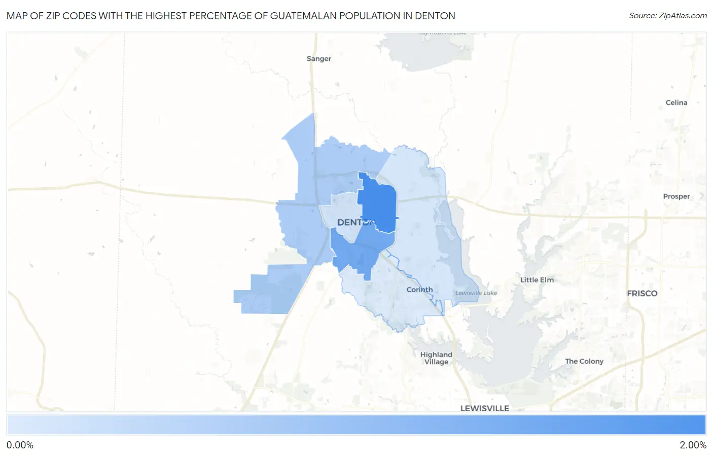 Zip Codes with the Highest Percentage of Guatemalan Population in Denton Map