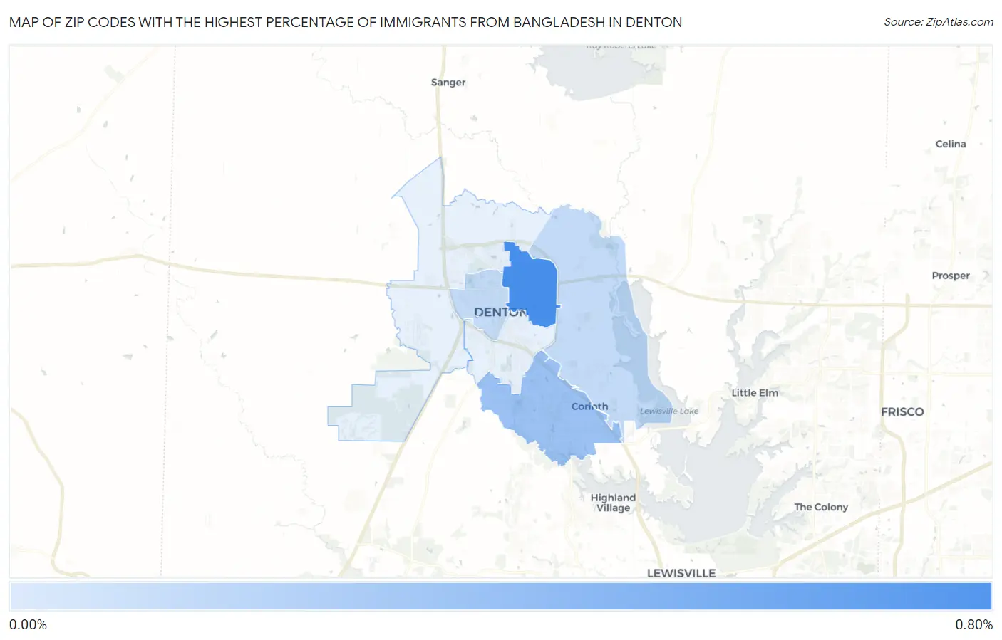 Zip Codes with the Highest Percentage of Immigrants from Bangladesh in Denton Map