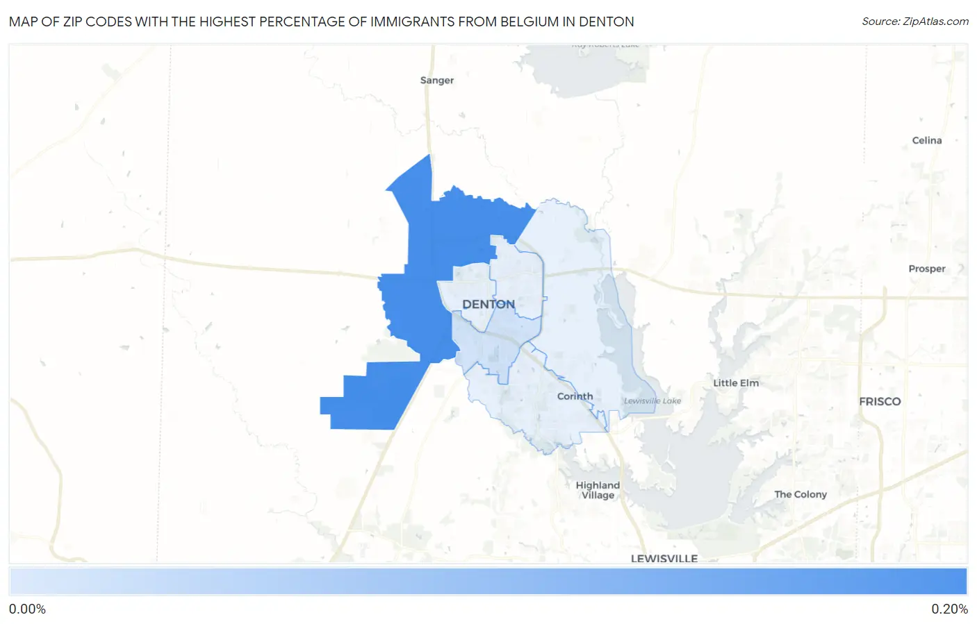 Zip Codes with the Highest Percentage of Immigrants from Belgium in Denton Map