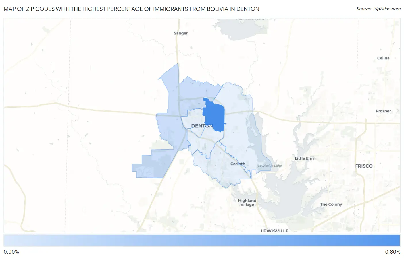 Zip Codes with the Highest Percentage of Immigrants from Bolivia in Denton Map