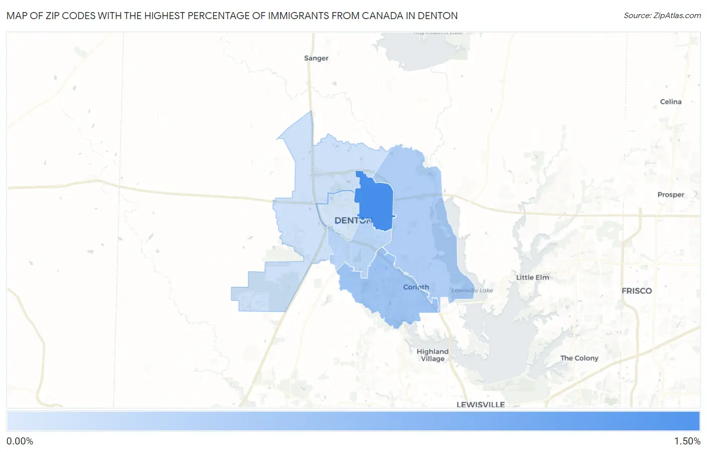 Zip Codes with the Highest Percentage of Immigrants from Canada in Denton Map