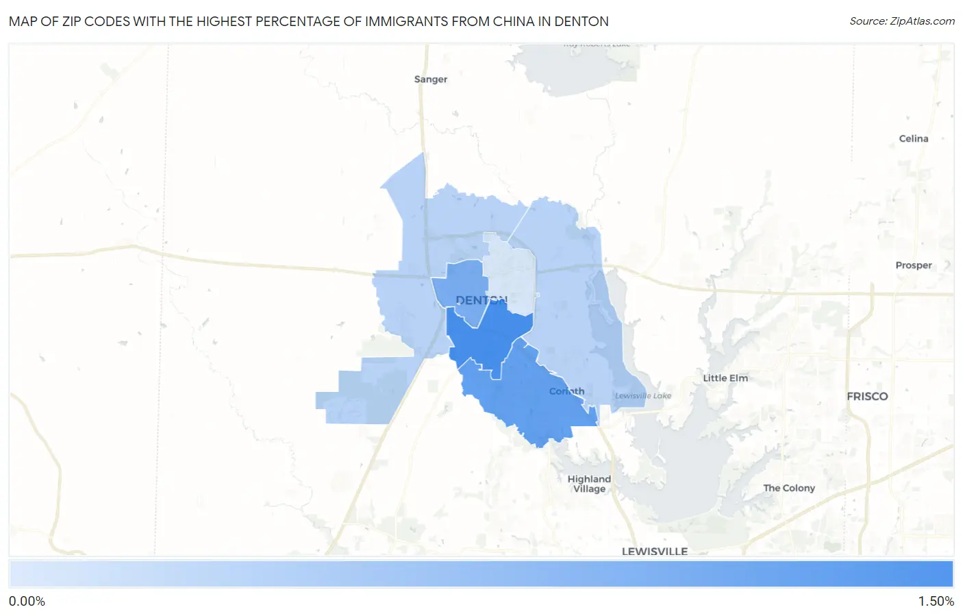 Zip Codes with the Highest Percentage of Immigrants from China in Denton Map