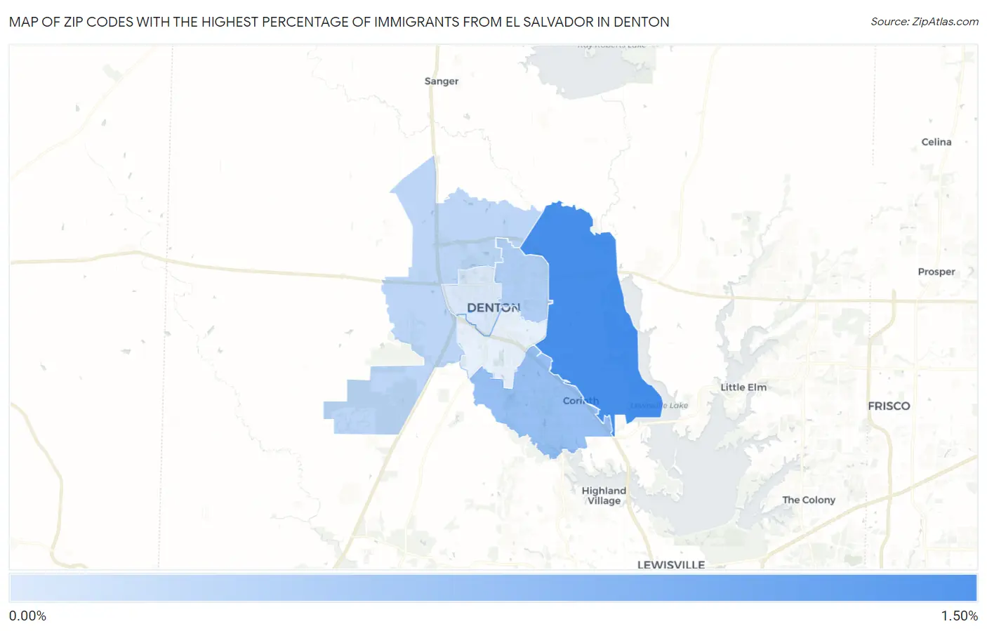 Zip Codes with the Highest Percentage of Immigrants from El Salvador in Denton Map