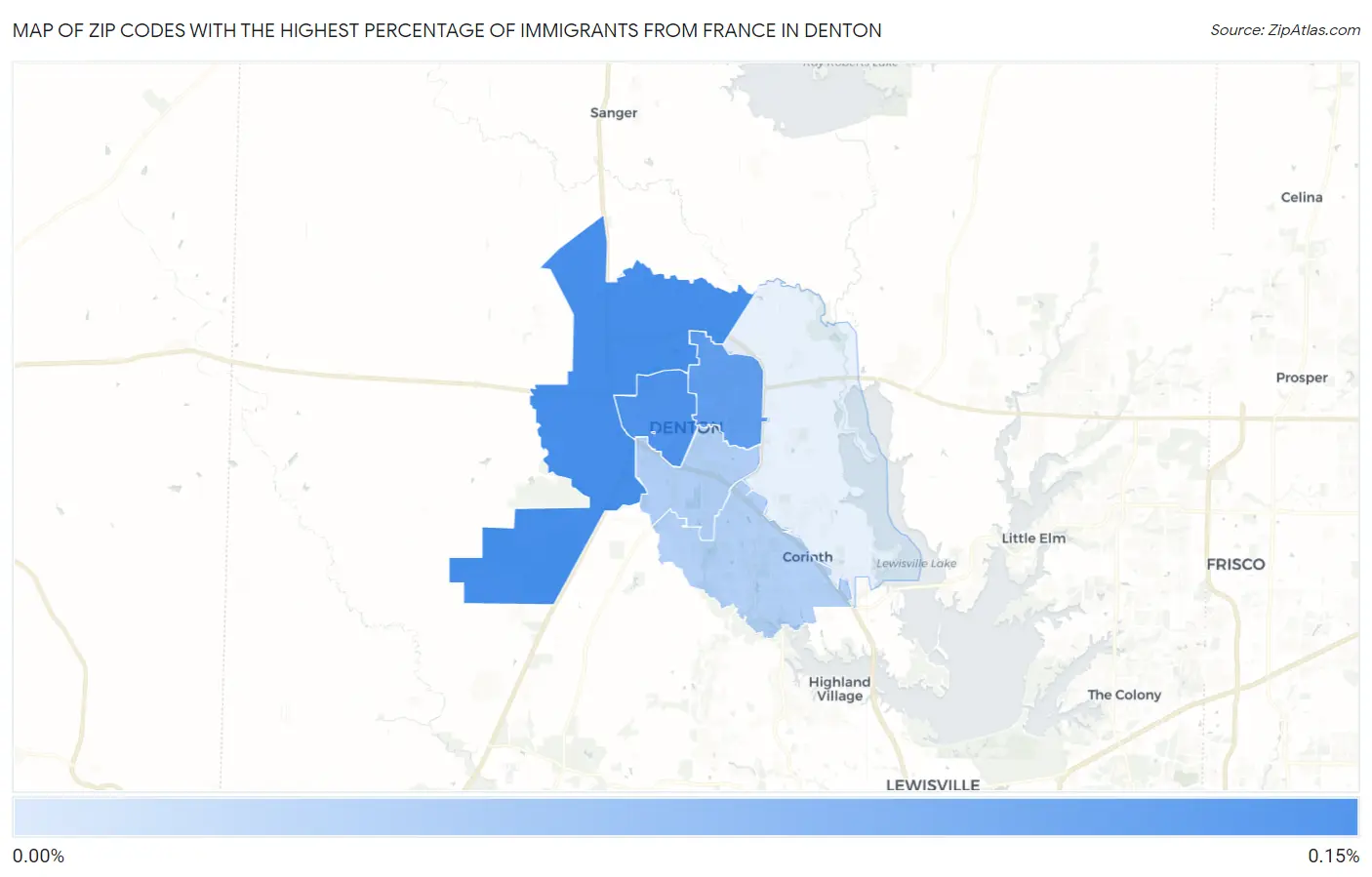 Zip Codes with the Highest Percentage of Immigrants from France in Denton Map