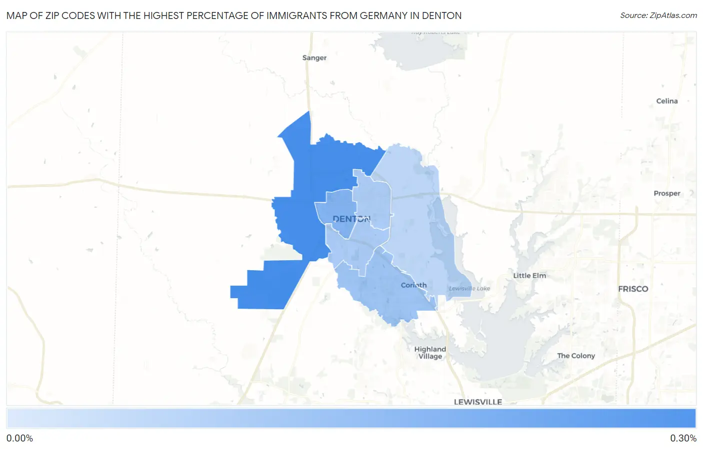 Zip Codes with the Highest Percentage of Immigrants from Germany in Denton Map