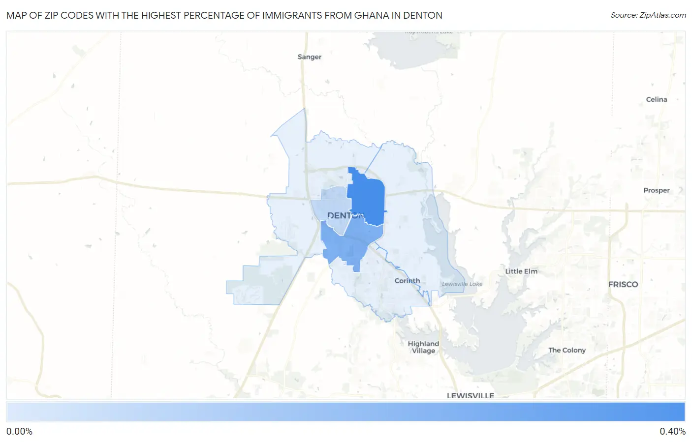 Zip Codes with the Highest Percentage of Immigrants from Ghana in Denton Map