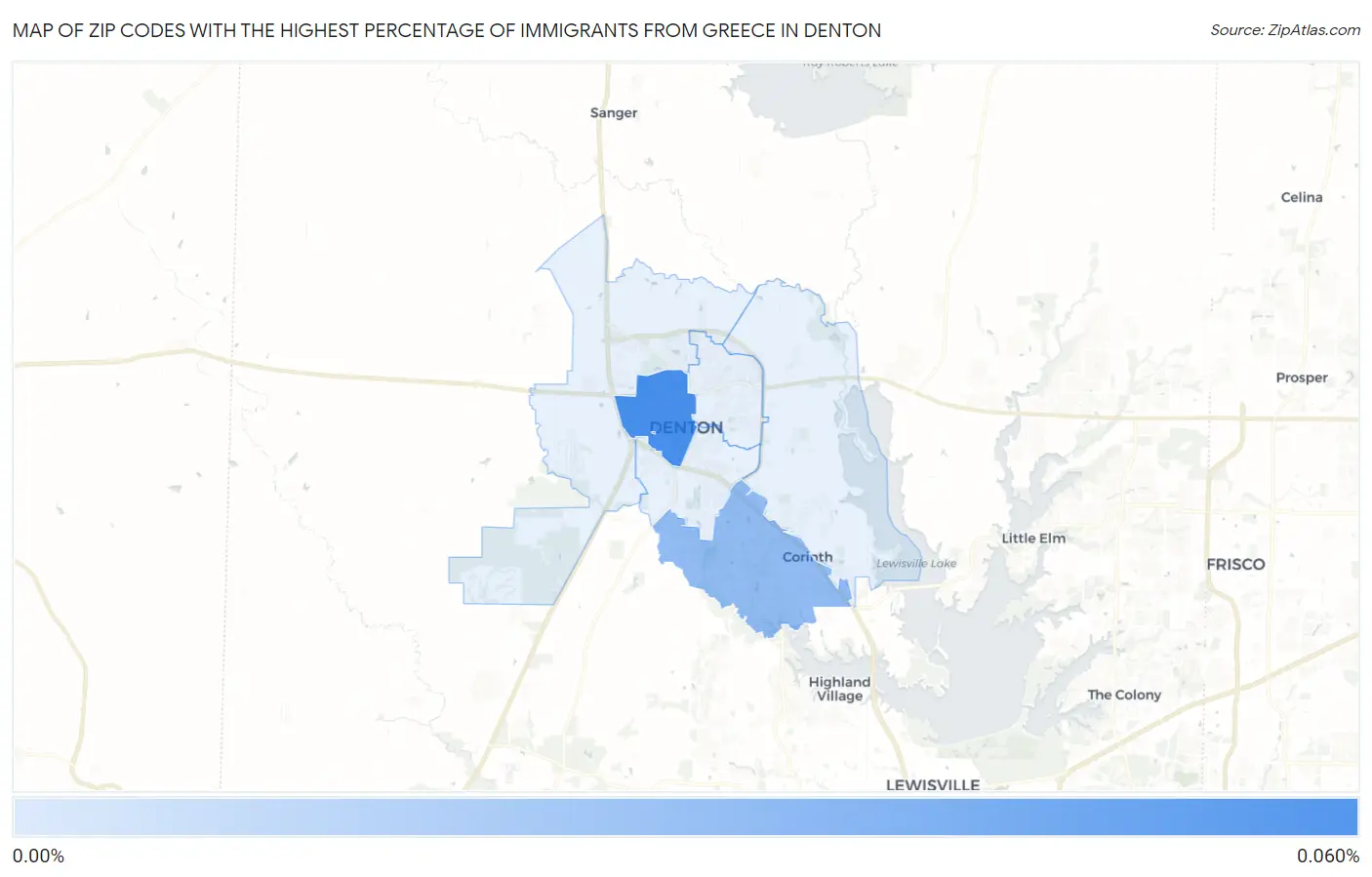 Zip Codes with the Highest Percentage of Immigrants from Greece in Denton Map