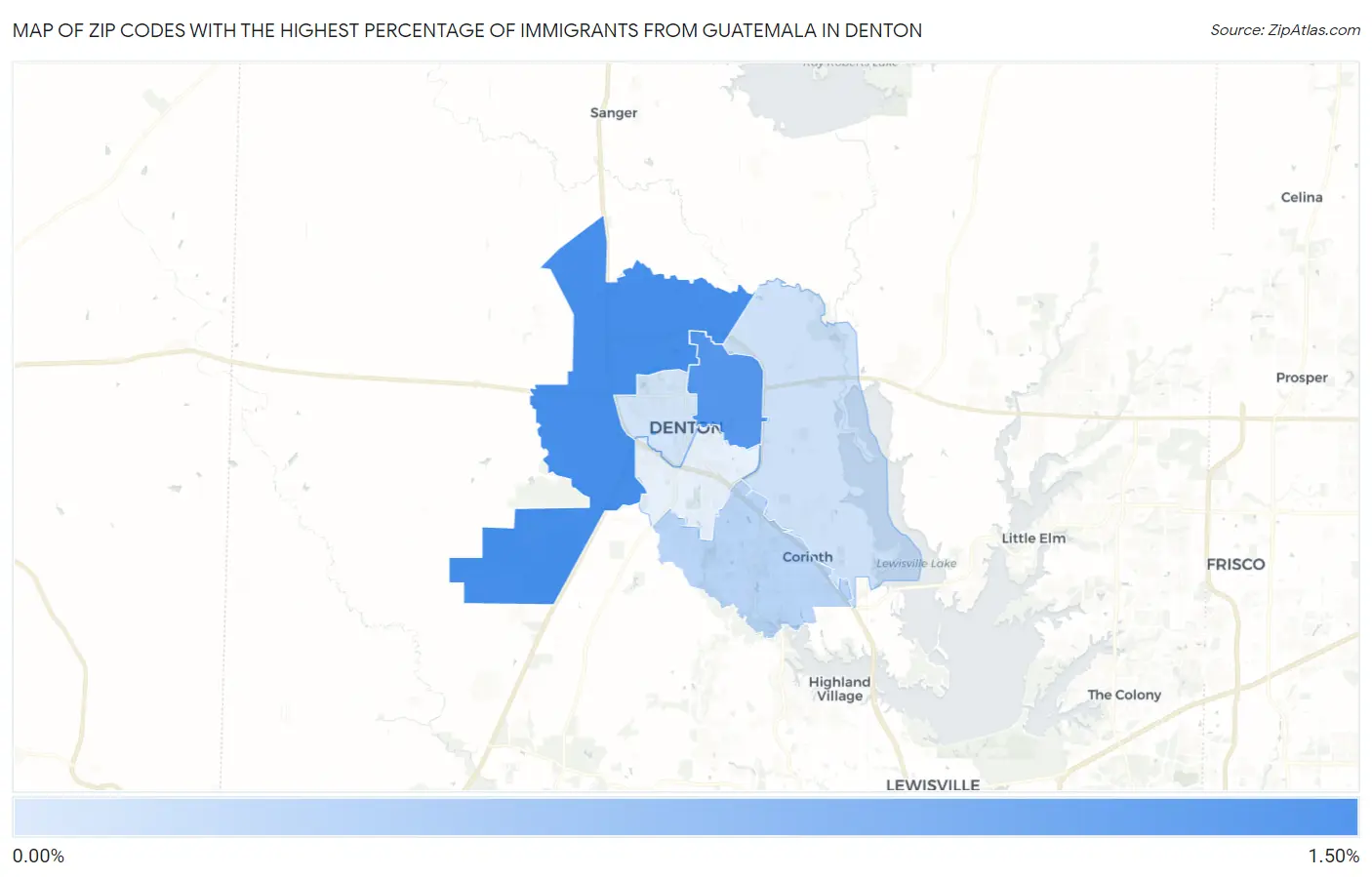 Zip Codes with the Highest Percentage of Immigrants from Guatemala in Denton Map