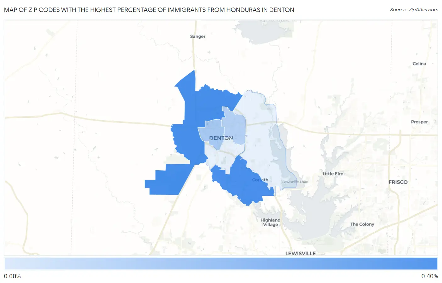 Zip Codes with the Highest Percentage of Immigrants from Honduras in Denton Map