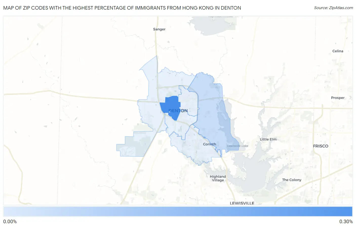Zip Codes with the Highest Percentage of Immigrants from Hong Kong in Denton Map