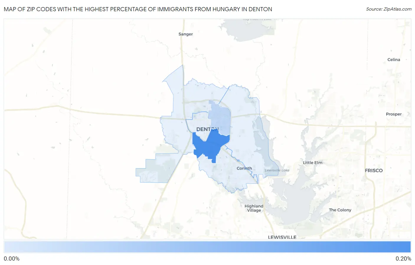 Zip Codes with the Highest Percentage of Immigrants from Hungary in Denton Map