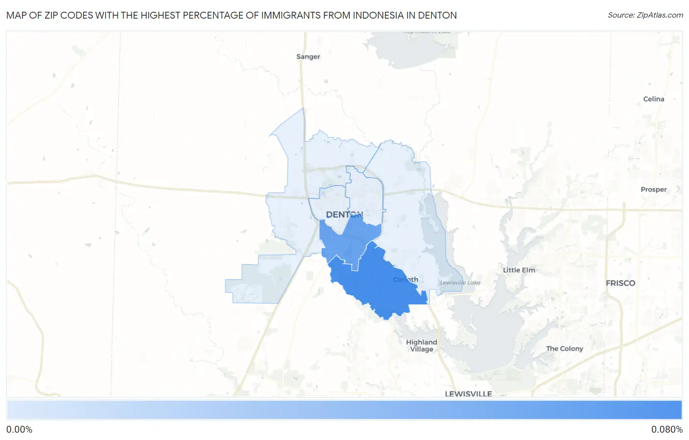 Zip Codes with the Highest Percentage of Immigrants from Indonesia in Denton Map