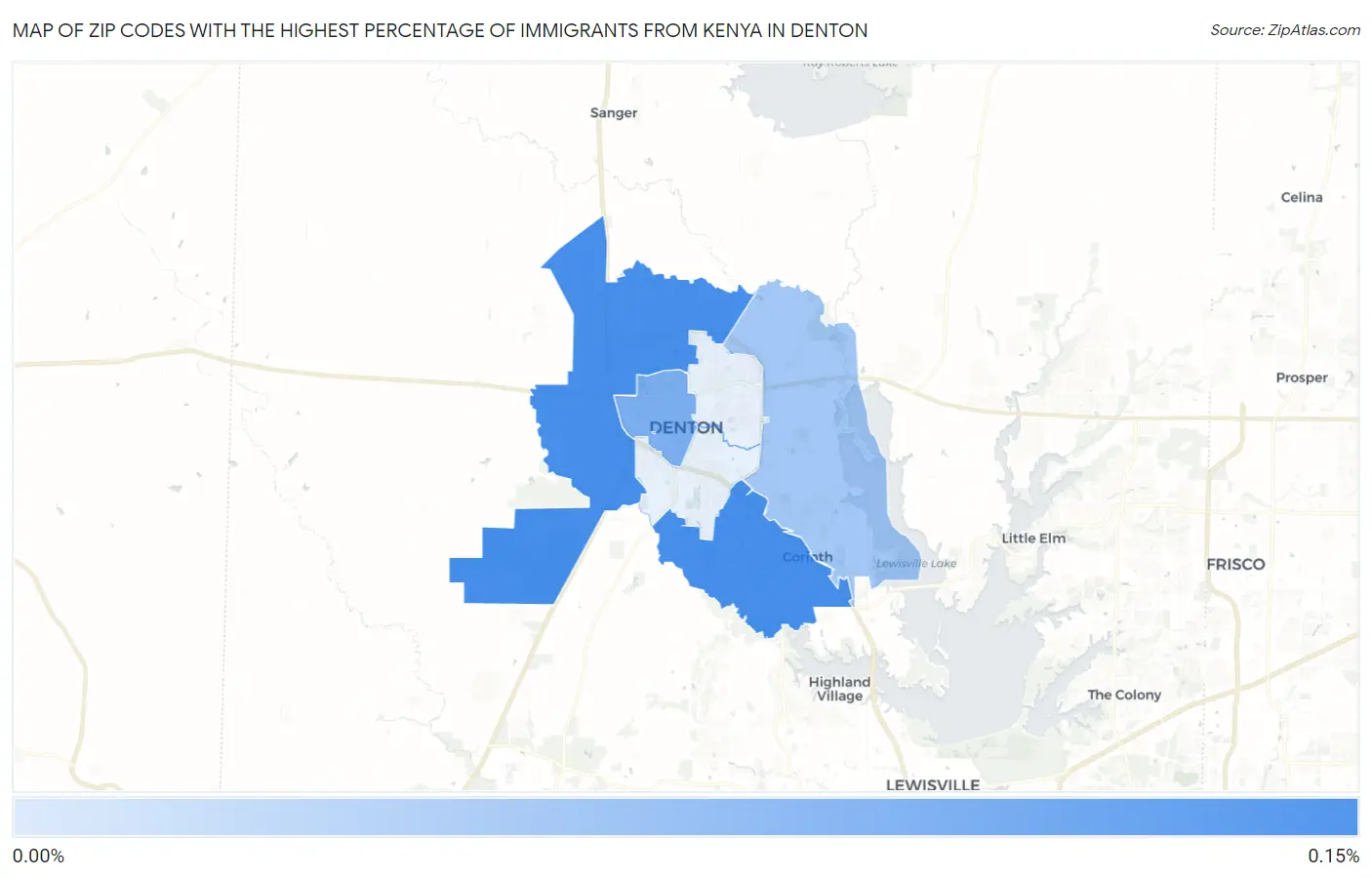 Zip Codes with the Highest Percentage of Immigrants from Kenya in Denton Map